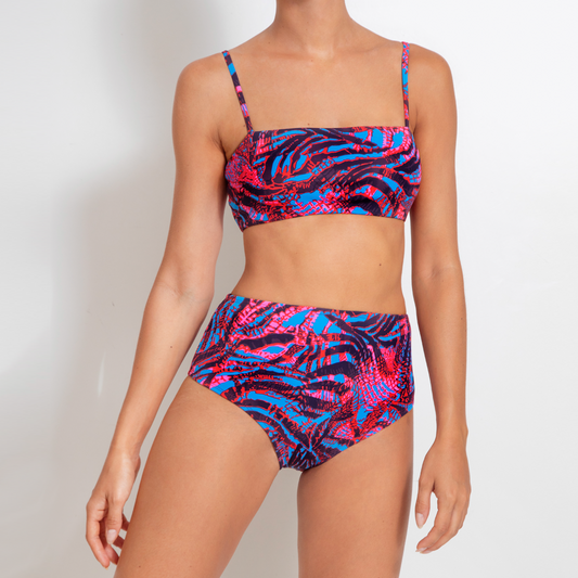 Bikini Recto Ines hojas coral