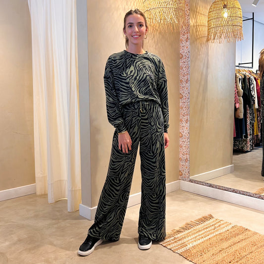 Pantalon Campana Terry verde/negro