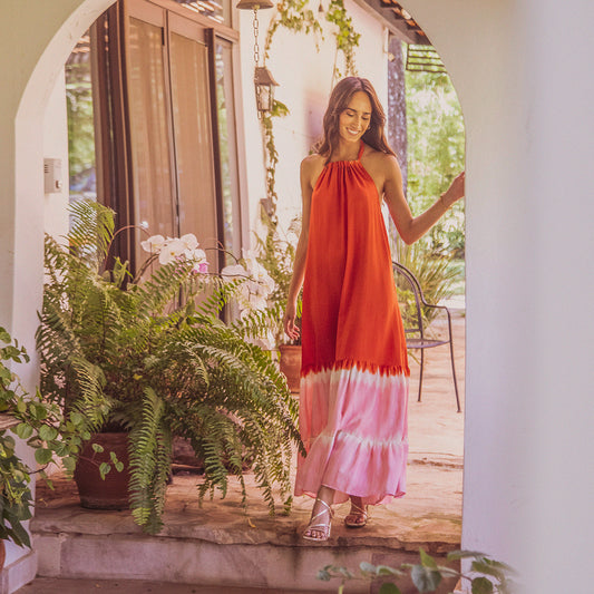 Vestido espalda abierta batik rojo