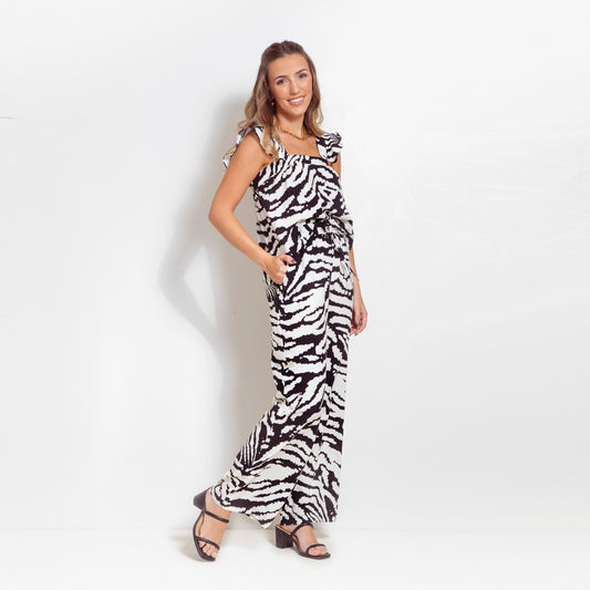 Pantalon palazzo zebra negro/blanco