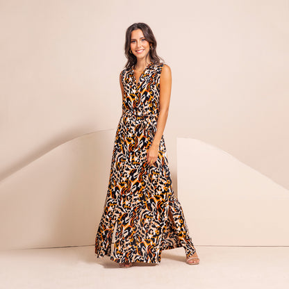 Vestido Barcelona An.print Negro, Tierra y Ocre