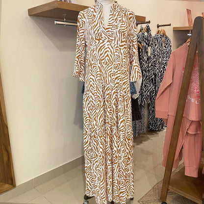 Vestido Ceci largo animal print  ocre