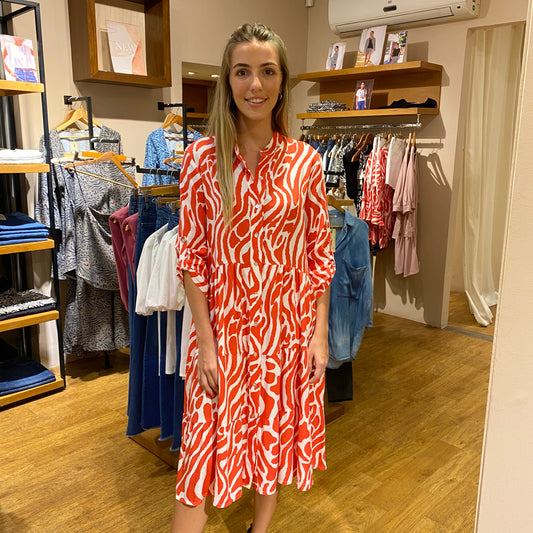 Vestido Africa midi animal print coral