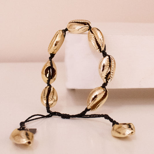 Pulsera Negro Caracol Dorado